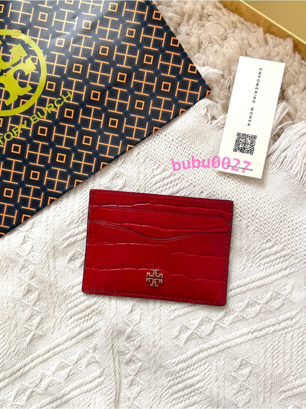 NWT❤️Tory Burch Emerson Embossed Slim Card Case Holder Red Sky 175892 Leather